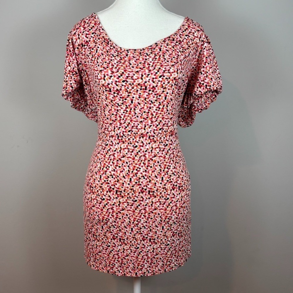 Style & Co Red Dot Bubble Sleeve Tie Back Tunic Blouse Womens 2X Stretch Comfort